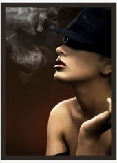 70cm X 100cm Şapkalı Kadın ve Sigara Dumanı Poster Tablo - 1