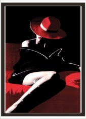 70x100cm Karamel Kırmızı Şapkalı Kadın Poster Tablo - 1