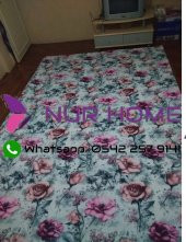 Welsoft Lastikli Halı Örtüsü Gri Pembe Güllü Dijital - 2