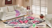 Lastikli Halı Örtüsü Pembe Kelebekli Çakıltaşı Desenli - 2