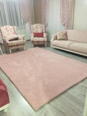 Nur Home Pudra Kabartmalı Kare Küp Lastikli Halı Örtüsü - 1