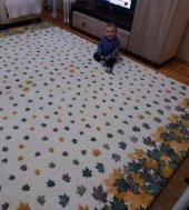 Nur Home Yeşil Kahve Yapraklı Model Lastikli Halı Örtüsü - 4