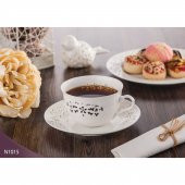 Neva N1015 Daısy Dantel 12 Parça Porselen Beyaz Kahve Takımı - 1