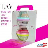 Lav Master 4Lü Renkli Kapaklı Cam Saklama Kabı Kase Mst243 - 1