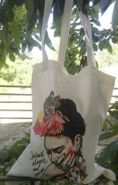 Frida Temalı Bez Çanta Tote Bag - Fermuarlı iç cep - 2