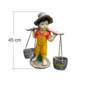 Saksılı Sepetli Yoğurtçu Testili Erkek 45cm Bahçe Ev Ofis Heykeli - 2