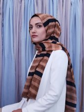 Çizgili Hasır Desenli Şal Lacivert Vizon - 1