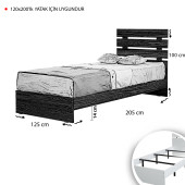 Huga Tek Kişilik 120x200 Karyola, Ceviz - 4