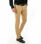 DeepSEA Hardal Sarısı Kendinden Desenli Spor Kesim Slimfit Erkek Keten Pantolon 1702560 - 2