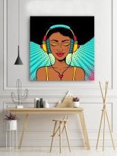 Müzik Dinleyen Kadın - Pop Art Kanvas Tablo - 1