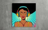 Müzik Dinleyen Kadın - Pop Art Kanvas Tablo - 2