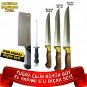 Tuğra Çelik El Yapımı Büyük Boy Set - 5li Kurban Bıçağı Seti - 1