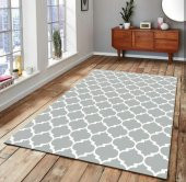 3D Baskılı Gri Krem Damla Model Lastikli Halı Örtüsü - 1