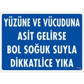 SÖNSAN UYARI LEVHALARI "YÜZÜNE VE VÜCUDUNA ASİT GELİRSE BOL SOĞUK SUYLA DİKKATLİCE YIKA" PVC 25*35 - 1