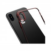 Baseus iPhone X Glitter Serisi Şeffaf Sert Arka Kapak Kırmızı + Ekran Koruyucu - 2