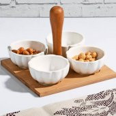 4lü Bambu Standlı Porselen Çerezlik - 1