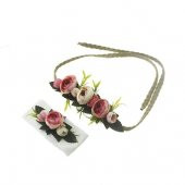 Pembe Çiçekli Helen Taç Ve Bebek Bandanası - 1