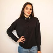 KADIN MY PİNK YAKA TAŞLI UZUN KOL GÖMLEK - 5
