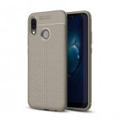 Huawei P20 Lite Karbon Deri Görünümlü Gri Kılıf Arka Koruyucu Kap - 1