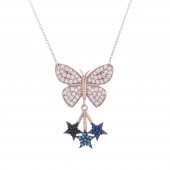 925 Ayar Gümüş Rose Rengi Yıldızlı Kelebek Kolye - 1