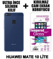 Huaweı Mate 10 Lite Ultra İnce Siyah Silikon Kılıf + Temperli Cam - 1