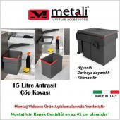 Metali Dolap İçi Çöp Kovası Antrasit 15 Lt Made İn İtaly - 1