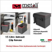 Metali Dolap İçi Çöp Kovası Antrasit 15 Lt Made İn İtaly - 3