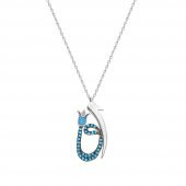 Turkuaz Zirkon Taşlı Elif-Vav-Lale Tasarım 925 Ayar Gümüş Bayan Kolye - 4