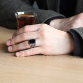 Halat Desenli Siyah Oniks Taşlı 925 Ayar Gümüş Erkek Yüzük - 5