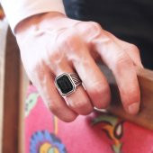 Halat Desenli Siyah Oniks Taşlı 925 Ayar Gümüş Erkek Yüzük - 3