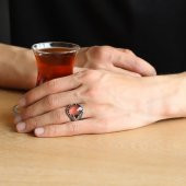 Kutu Hediyeli V Tasarım Sultanit Taşlı 925 Ayar Gümüş Erkek Yüzük - 1