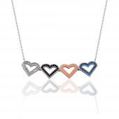 Renkli Zirkon Taşlı İki Kullanımlı Üç Kalp 925 Ayar Gümüş Bayan Kolye - 3