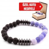 Küre Kesim Mor Lav-Hematit-Akik Doğaltaş Bileklik - 2