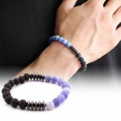 Küre Kesim Mor Lav-Hematit-Akik Doğaltaş Bileklik - 1