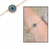 Firuze Taşlı Yuvarlak Tasarım 925 Ayar Gümüş Bayan Bileklik - 1