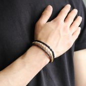 Hasır Tasarım 3 Sıra Renk Kombinli Deri Erkek Bileklik - 1