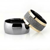 Klasik Model Gri-Gold Renk 925 Ayar Gümüş Çift Alyans - 2