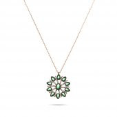 Beyaz Zirkon Taşlı Güneş Damlası Tasarım Yeşil 925 Ayar Gümüş Bayan Kolye - 5