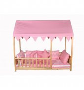 Montessori Yatak Uyku Seti Pamuk Yatak 90x190x4 cm Pembe thumbnail 2