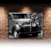 Dodge Klasik Kamyon Siyah Beyaz Fotoğraf Dekoratif Kanvas Tablo - 2