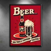 Retro Eski Poster Bira Kırmızı Kanvas Tablo - 1