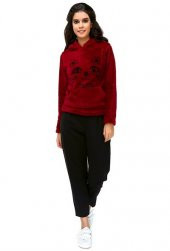 Bonalodi Kapüşonlu Peluş Meow Kadın Bordo Sweat - 8