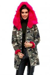 Bonalodi Kamuflaj Arma İçi Polar Bayan Kürklü Mont Parka Kaban - 1
