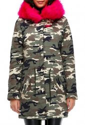 Bonalodi Kamuflaj Arma İçi Polar Bayan Kürklü Mont Parka Kaban - 5