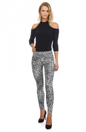 Siyah Beyaz Leopar Tayt Pantolon - 3