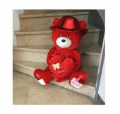 Peluş Oyuncak Ayı Kırmızı Şapkalı Love Kalp Yastıklı 60 Cm Sevgililer Günü Hediyesi - 4