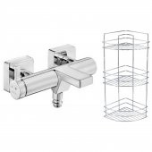 ECA Purity Banyo Bataryası 477H+Metal Tel Süngerlik 3lü Köşe Raf   Krom Şampuanlık 2li Set - 1