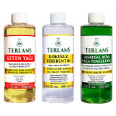 TERLANS Yağlı Boya Seti Yardımcı Malzemeler 3 x 250 ml Terebentin Resim Yağı Boya Temizleyici - 9