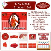6 Ay Kınası Kırmızı Çizgli Güllü Parti Afiş Standart Set - 1