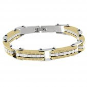 Labirent Tasarım Gümüş-Gold Kombinli Çelik Erkek Bileklik (M-2) - 1